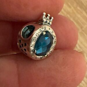 Pandora Silver Charm with Deep Blue Gem